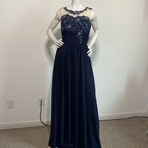 Babyonline Dress "NEW" Navy Blue Floral Embellished Evening Maxi Dress